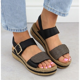 Sandalias de cuero para mujeres en Wedge Velcro Rieker V0951 negro 6