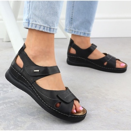 Cómodas sandalias de velcro de cuero Womenys Black Helios 139 negro 5