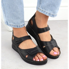 Cómodas sandalias de velcro de cuero Womenys Black Helios 139 negro 6