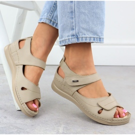 Ekri Helios 139-10 Sandalias de cuero de velcro de cuero beige 4