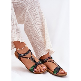 Sandalias de mujeres planas con cinturón trenzado y decoración Artiker 56C1318 Negro 6