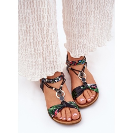 Sandalias de mujeres planas con cinturón trenzado y decoración Artiker 56C1318 Negro 5