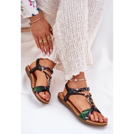 Sandalias de mujeres planas con cinturón trenzado y decoración Artiker 56C1318 Negro 7
