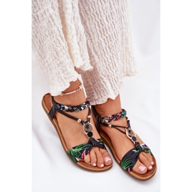 Sandalias de mujeres planas con cinturón trenzado y decoración Artiker 56C1318 Negro 8