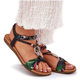 Sandalias de mujeres planas con cinturón trenzado y decoración Artiker 56C1318 Negro 9