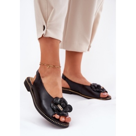 Sandalias planas de cuero con decoración Chebello 4642 Negro 2