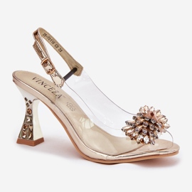Vinceza Tacones altos transparentes con Vincez Crystals PLN 70116 Zlotys dorado 4