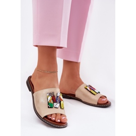 Jezzi Chanclas de mujer plana con adornos dorados 2