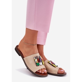 Jezzi Chanclas de mujer plana con adornos dorados 1