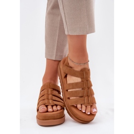 Inna Sandalias para mujeres en la plataforma Camel Suede marrón 3
