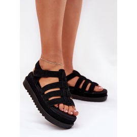 Inna Sandalias para mujeres en la plataforma Eco Suede Black negro 2