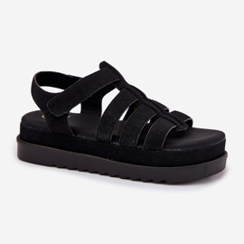 Inna Sandalias para mujeres en la plataforma Eco Suede Black negro 4
