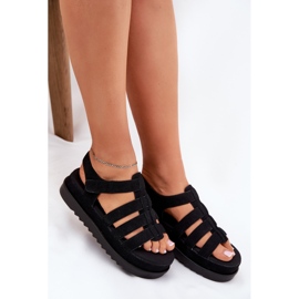 Inna Sandalias para mujeres en la plataforma Eco Suede Black negro 7