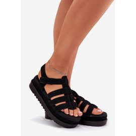 Inna Sandalias para mujeres en la plataforma Eco Suede Black negro 1