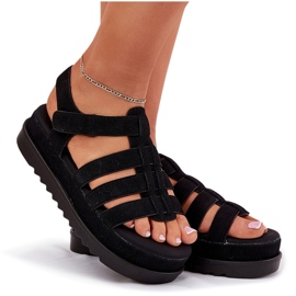 Inna Sandalias para mujeres en la plataforma Eco Suede Black negro 9