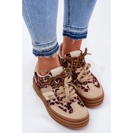 Inna Zapatillas de deporte para mujeres en la plataforma con leopardo beige de cordón doble 5
