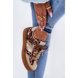 Inna Zapatillas de deporte para mujeres en la plataforma con leopardo beige de cordón doble 6