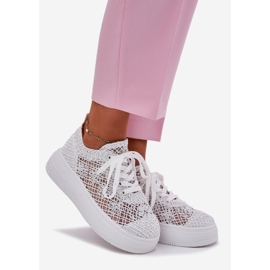 Inna Zapatillas de deporte para mujeres en la plataforma con una parte superior blanca superior de crochet blanco 1