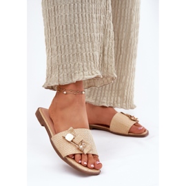 Inna Chanclas de mujer plana con un beige de arco 2 Inna Chanclas de mujer plana con un beige de arco 2