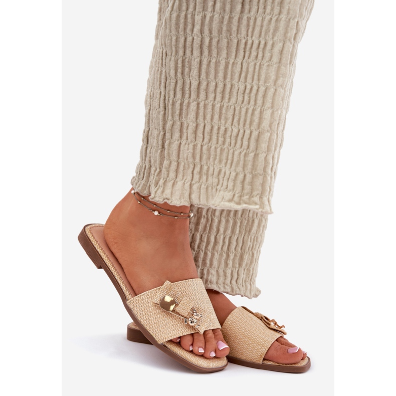 Inna Chanclas de mujer plana con un beige de arco 1 Inna Chanclas de mujer plana con un beige de arco 1