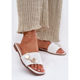 Inna Chanclas de mujer plana con un arco blanco 2
