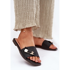 Inna Chanclas de mujer plana con un arco negro 2