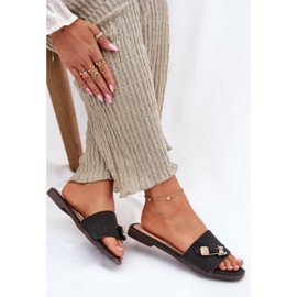 Inna Chanclas de mujer plana con un arco negro 6