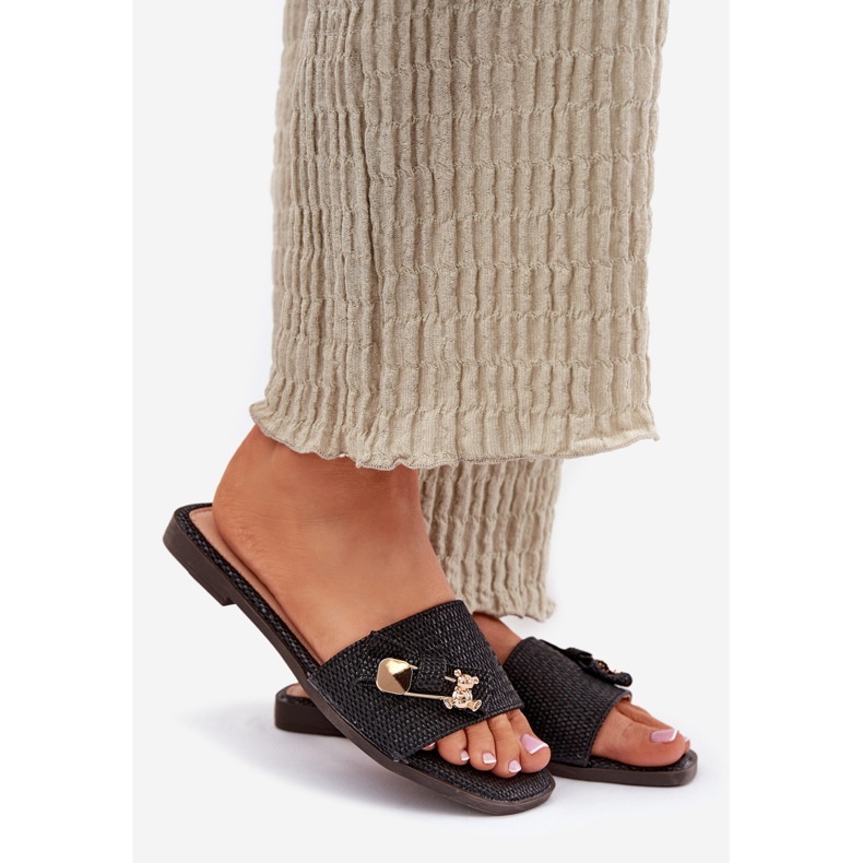 Inna Chanclas de mujer plana con un arco negro 1