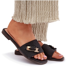 Inna Chanclas de mujer plana con un arco negro 9