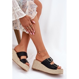 Inna Chanclas para mujeres con cuña con trenza y abrazaderas negras negro 7