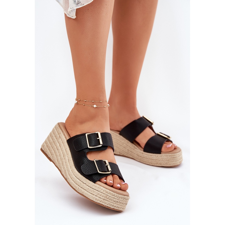 Inna Chanclas para mujeres con cuña con trenza y abrazaderas negras negro 2 Inna Chanclas para mujeres con cuña con trenza y abrazaderas negras negro 2