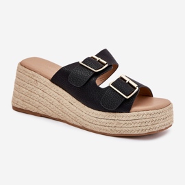 Inna Chanclas para mujeres con cuña con trenza y abrazaderas negras negro 4