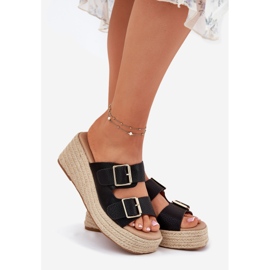 Inna Chanclas para mujeres con cuña con trenza y abrazaderas negras negro 1 Inna Chanclas para mujeres con cuña con trenza y abrazaderas negras negro 1