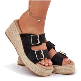 Inna Chanclas para mujeres con cuña con trenza y abrazaderas negras negro 9