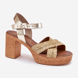 Sandalias de cuero en el pilar con trenza en Zazoo 40460 Gold Stripes dorado 4
