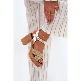 Sandalias de cuero en el pilar con trenza en Zazoo 40460 Gold Stripes dorado 5