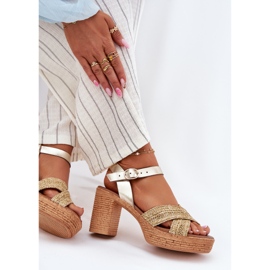 Sandalias de cuero en el pilar con trenza en Zazoo 40460 Gold Stripes dorado 7