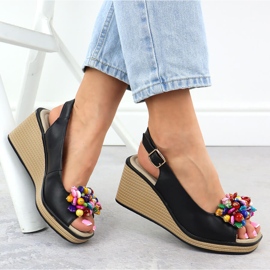 Sandalias de cuña de cuero con coloridas cuentas negras Filippo DS6021 negro 4