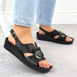 S.Barski Sandalias de cuero para mujeres en cuñas Czarne S. Barski KV51-031 negro 5