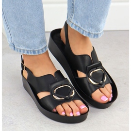S.Barski Sandalias de cuero para mujeres en cuñas Czarne S. Barski KV51-031 negro 6