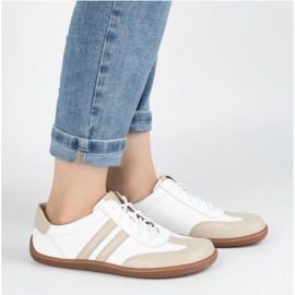 Olivier Zapatos de cuero minimalista de mujeres descalzos 1287 blanco con zapatillas beige 3