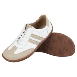 Olivier Zapatos de cuero minimalista de mujeres descalzos 1287 blanco con zapatillas beige 7