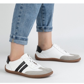 Olivier Zapatos de cuero minimalista de mujeres descalzos 1287 blanco con zapatillas negras 2