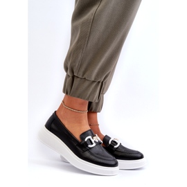 S.Barski Mocasines de cuero para mujeres en Plataforma Czarne S. Barski LR720 con un adorno negro 1