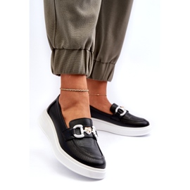 S.Barski Mocasines de cuero para mujeres en Plataforma Czarne S. Barski LR720 con un adorno negro 2