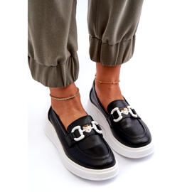 S.Barski Mocasines de cuero para mujeres en Plataforma Czarne S. Barski LR720 con un adorno negro 3
