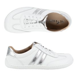 Olivier Zapatos minimalistas de cuero para mujeres descalzo 1287 blanco con zapatillas plateadas 7