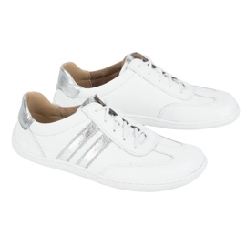 Olivier Zapatos minimalistas de cuero para mujeres descalzo 1287 blanco con zapatillas plateadas 2