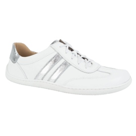 Olivier Zapatos minimalistas de cuero para mujeres descalzo 1287 blanco con zapatillas plateadas 3