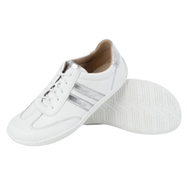 Olivier Zapatos minimalistas de cuero para mujeres descalzo 1287 blanco con zapatillas plateadas 4